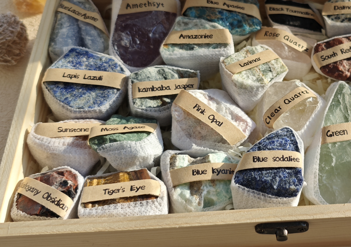 Crystal Treasures: Natural Energy Gemstone Wooden Gift Box