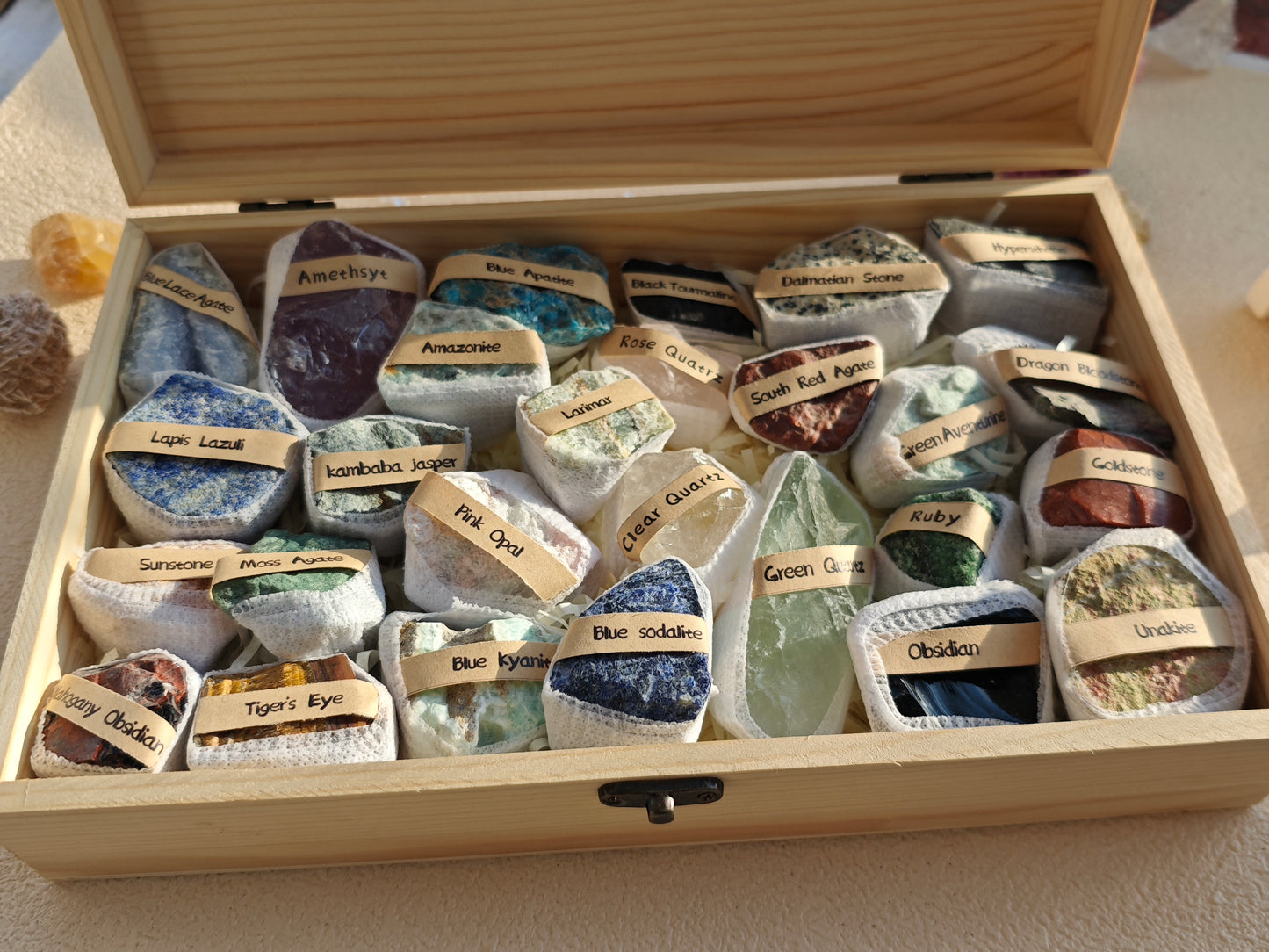 Crystal Treasures: Natural Energy Gemstone Wooden Gift Box